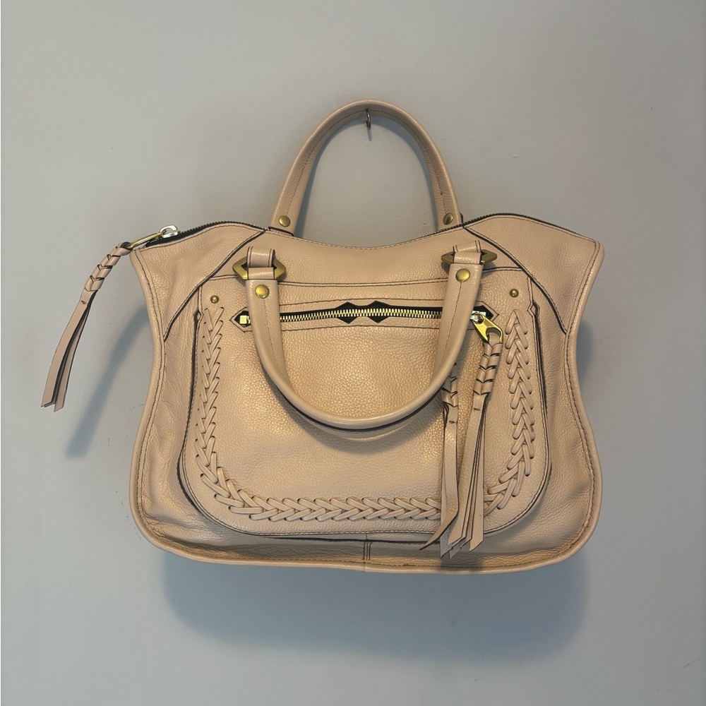 orYANY Beige Braided Leather Satchel
